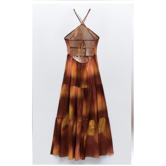 Zara 100% Cotton Maxi Dress Orange Sz XS - Picture 2 of 10